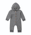Grey Striped Hooded Romper Long Sleeve