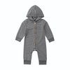 Grey Striped Hooded Romper Long Sleeve