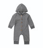Grey Striped Hooded Romper Long Sleeve