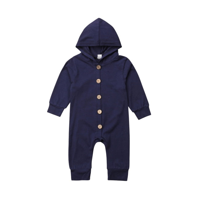 Navy Hooded Romper Long Sleeve