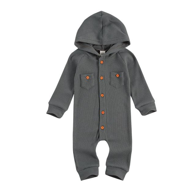 Smoke Grey Hooded Romper Long Sleeve