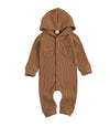 Brown Hooded Romper Long Sleeve
