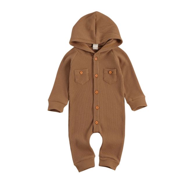 Brown Hooded Romper Long Sleeve