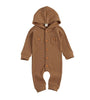 Brown Hooded Romper Long Sleeve