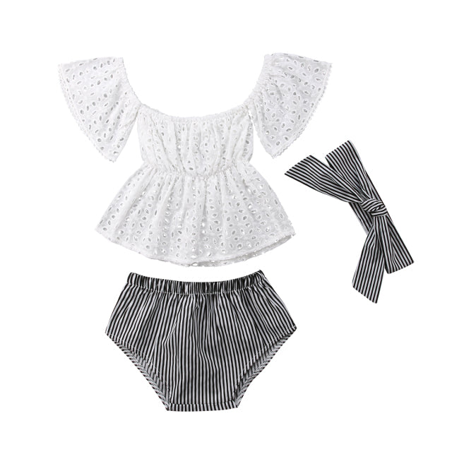 Hollow Out Short Sleeve Set