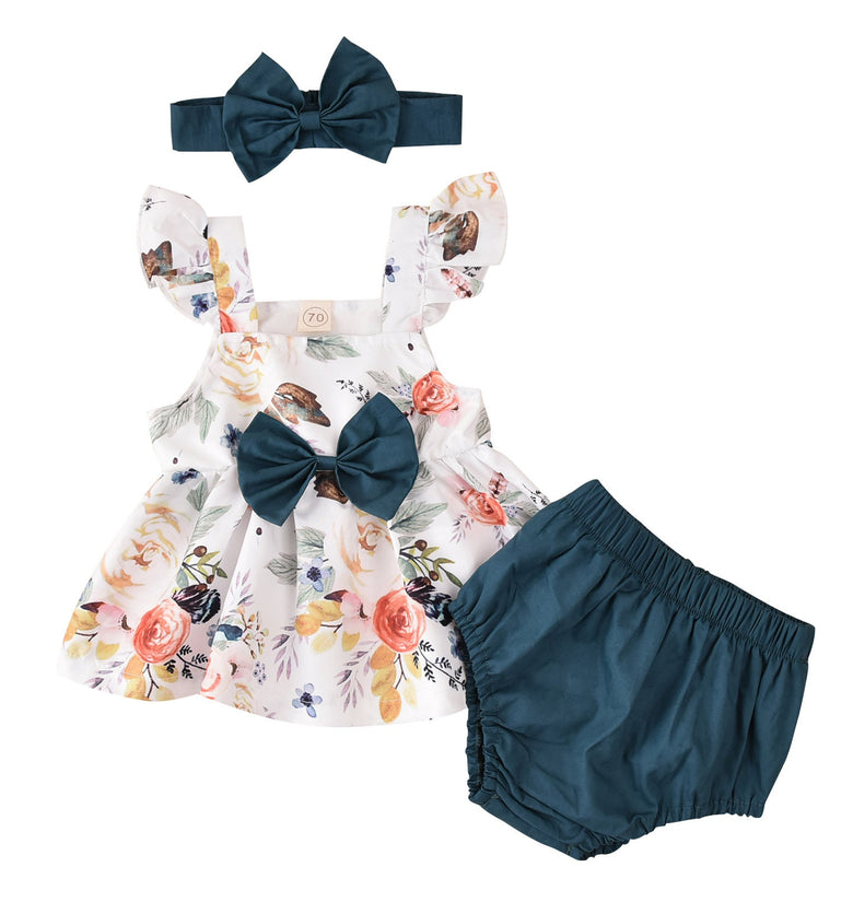 Floral Print Fly Sleeve Bowknot Dress
