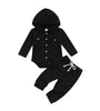 Black Waffle Long Sleeve Hooded Romper