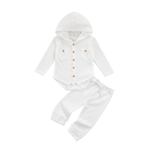 Waffle Long Sleeve Hooded Romper