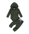 Forest Green Waffle Long Sleeve Hooded Romper