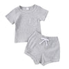 Grey Ribbed Knit Short Sleeve Set