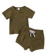 Olive Ribbed Knit Short Sleeve Set