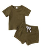 Olive Ribbed Knit Short Sleeve Set