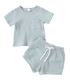 Sky Ribbed Knit Short Sleeve Set