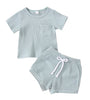 Sky Ribbed Knit Short Sleeve Set
