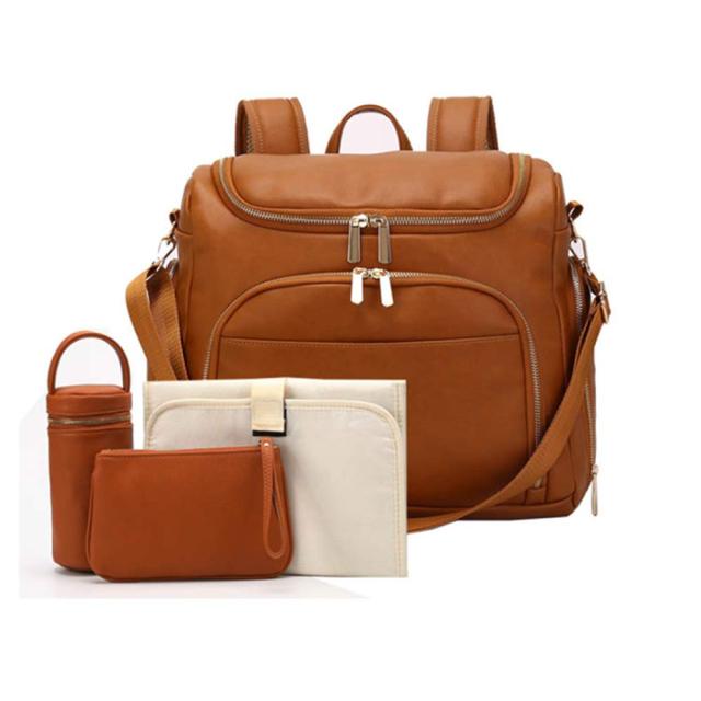 7-in-1 Baby mahogany PU Leather Diaper Bag