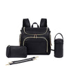 7-in-1 Black PU Leather Diaper Bag