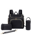 7-in-1 Black PU Leather Diaper Bag