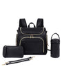 7-in-1 Black PU Leather Diaper Bag