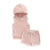 Pink Sleeveless Hooded Patch Shorts