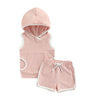 Pink Sleeveless Hooded Patch Shorts