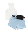 Blue Belted Short Set